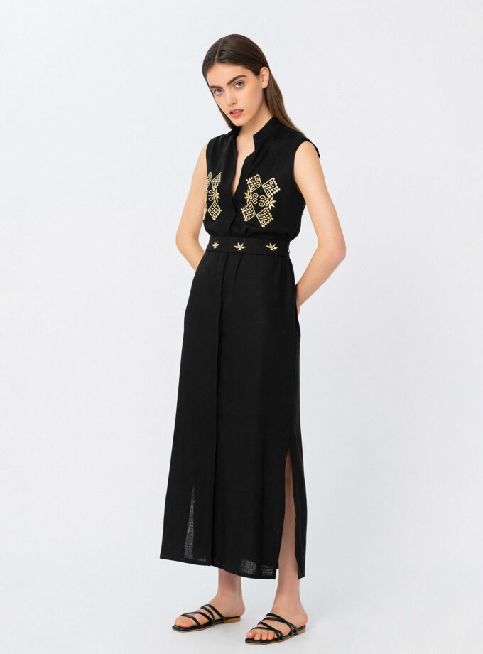 Black Midi Embroidered Dress / Μαύρο Μίντι Κεντημένο Φόρεμα - Elizabeth LaGre