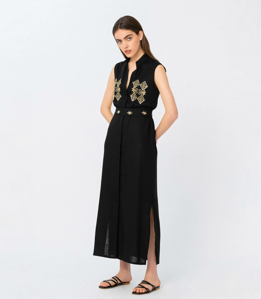 Black Midi Embroidered Dress / Μαύρο Μίντι Κεντημένο Φόρεμα - Elizabeth LaGre