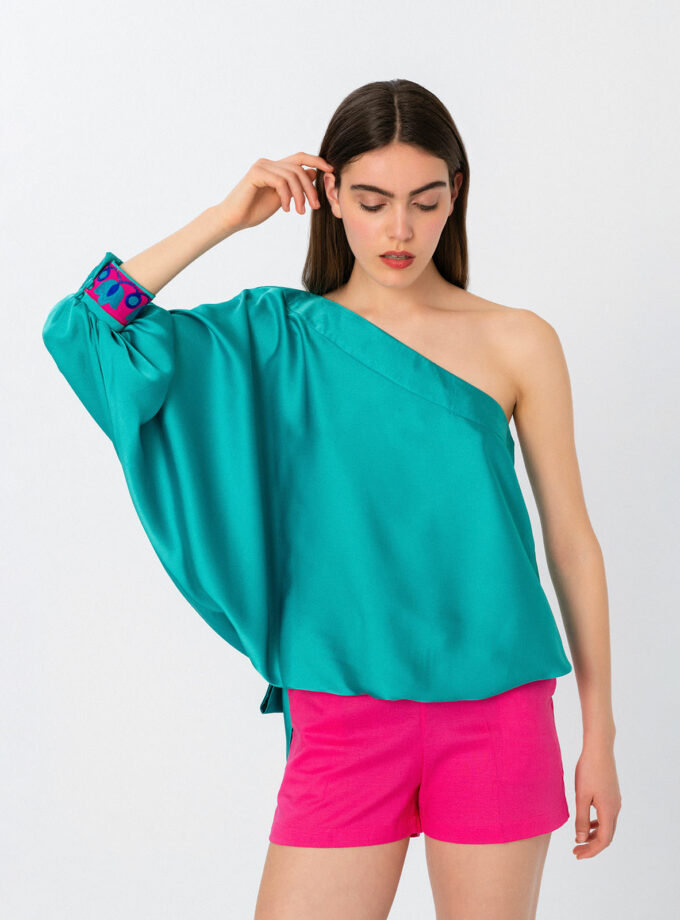 Emerald One Shoulder Silk Touch Top / Σμαραγδί Μπλούζα Με Έναν Ώμο - Elizabeth LaGre