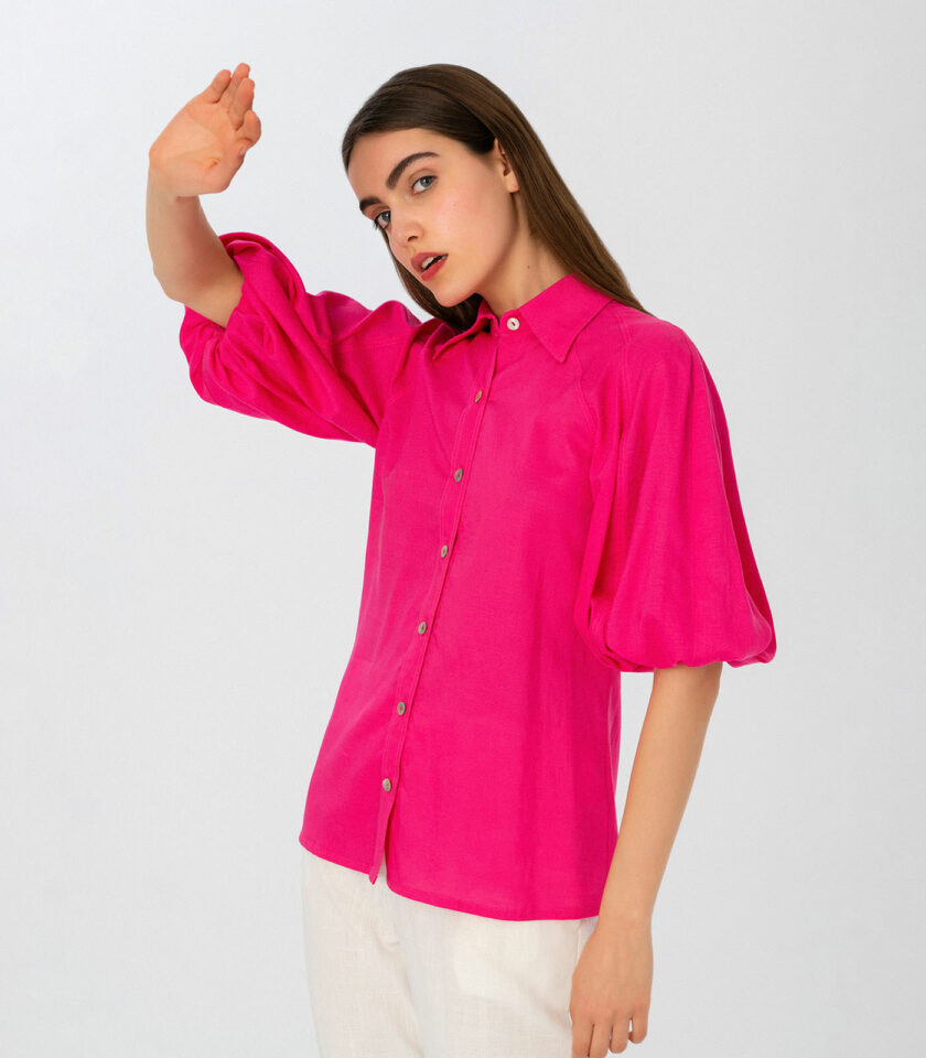 Fuchsia Puff Sleeve Shirt / Φούξια Πουκάμισο Με Φουσκωτό Μανίκι - Elizabeth LaGre