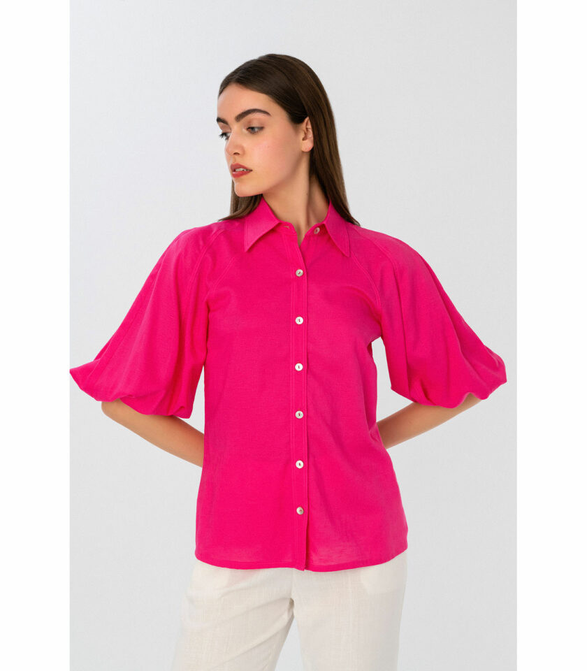 Fuchsia Puff Sleeve Shirt / Φούξια Πουκάμισο Με Φουσκωτό Μανίκι - Elizabeth LaGre