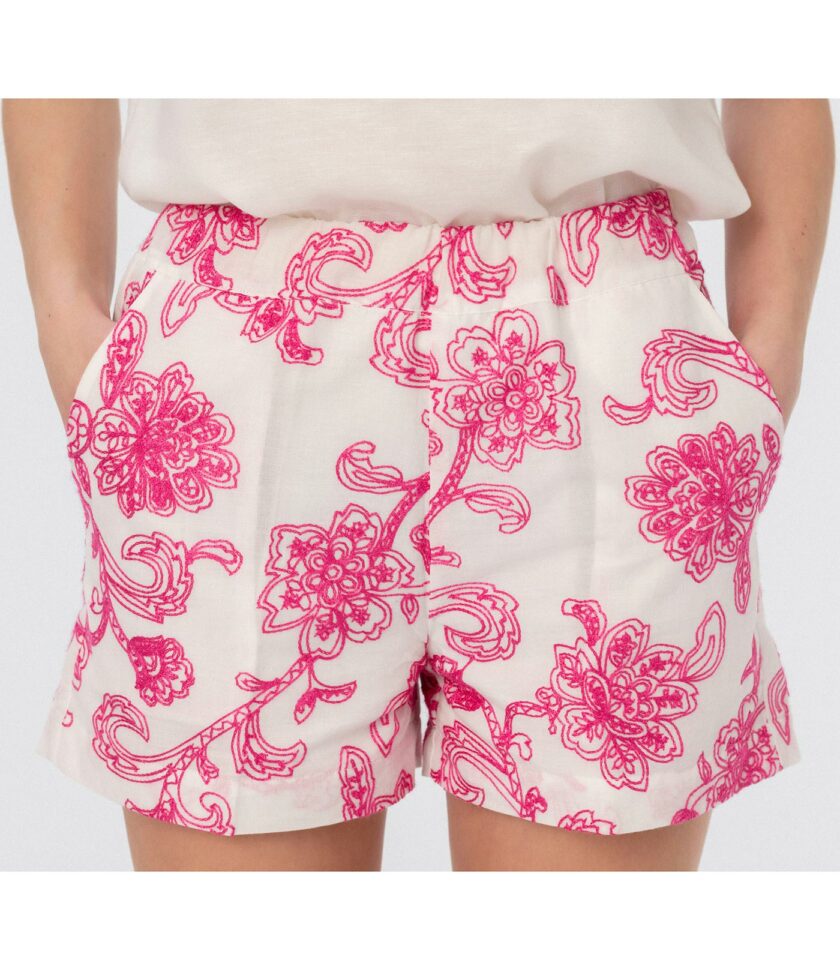 Ροζ Floral Σορτς Με Κεντήματα Floral Embroidered Shorts Elizabeth LaGre