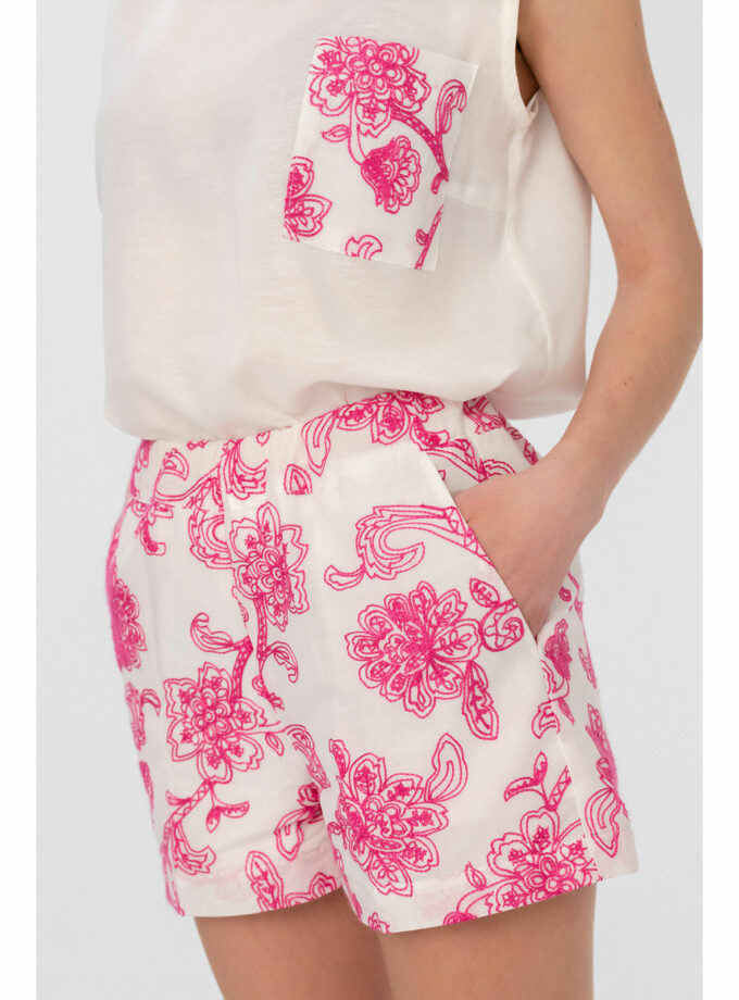 Ροζ Floral Σορτς Με Κεντήματα Floral Embroidered Shorts Elizabeth LaGre