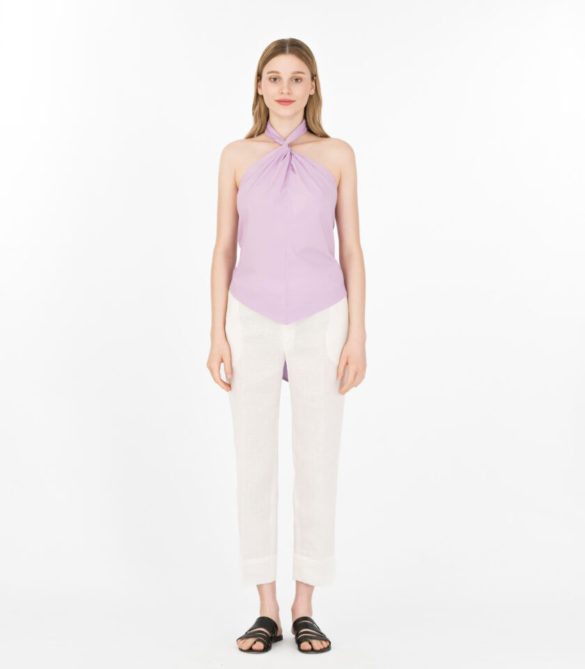 Lilac Cotton Halter Top / Λιλά Μπλούζα Με Δέσιμο Στο Λαιμό - Elizabeth LaGre