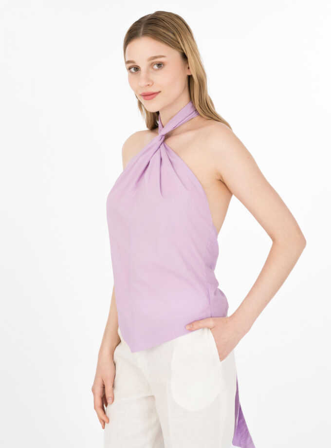 Lilac Cotton Halter Top / Λιλά Μπλούζα Με Δέσιμο Στο Λαιμό - Elizabeth LaGre