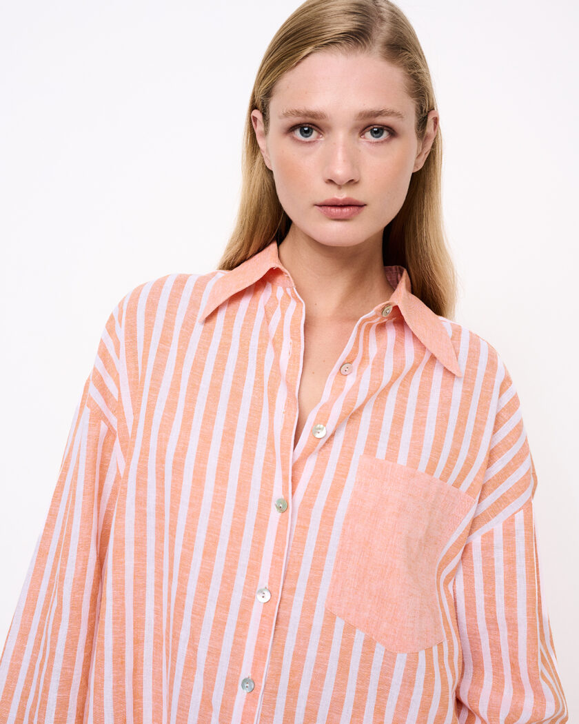 Peach Striped Shirt With Pocket / Βερικοκί Ριγέ Πουκάμισο Με Τσέπη - Elizabeth LaGre