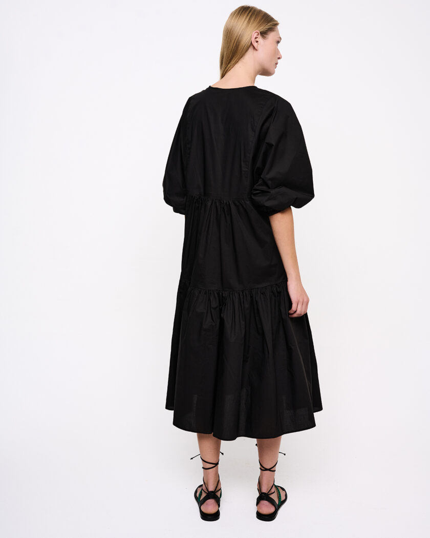 Black Puff Sleeve Midi Dress / Μαύρο Μίντι Φόρεμα Με Φουσκωτό Μανίκι - Elizabeth LaGre