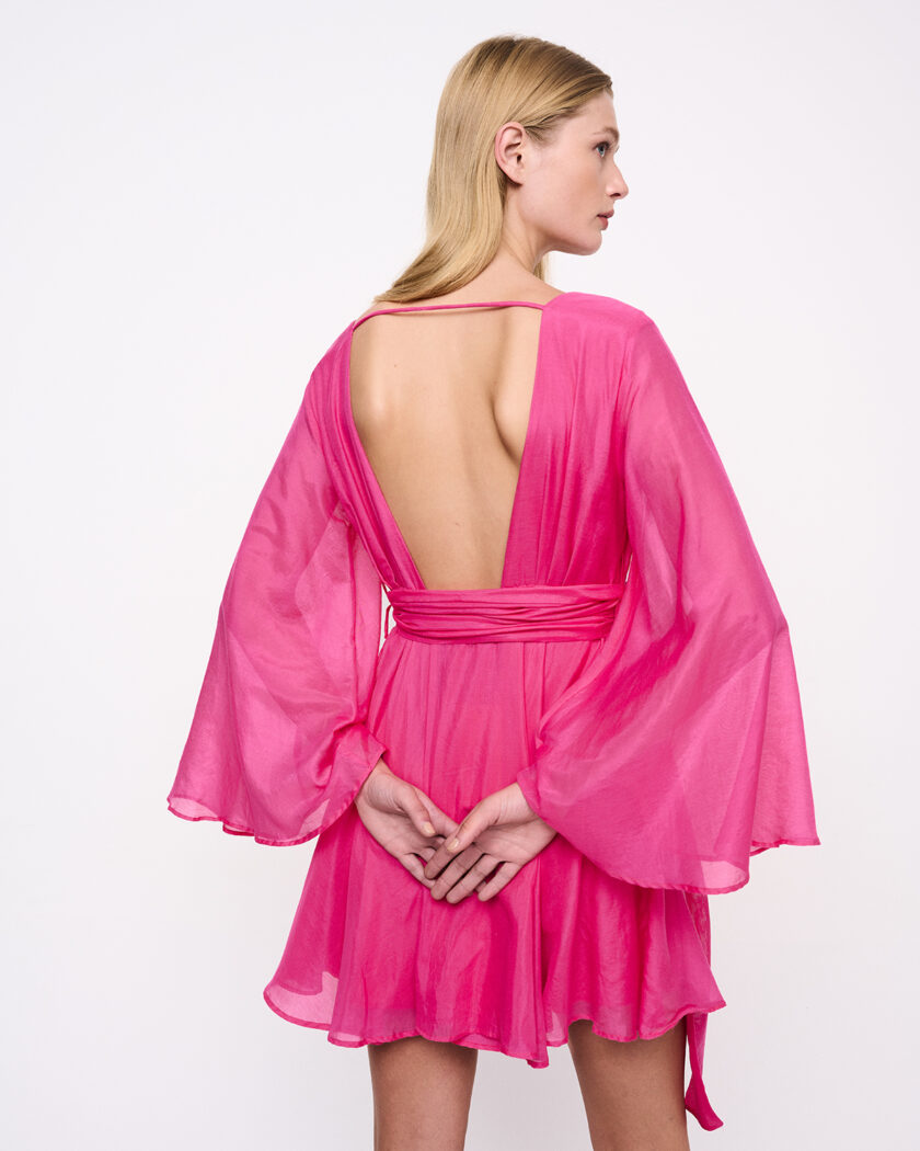 Fuchsia Flared Sleeve Mini Flared Dress / Φούξια Μίνι Φόρεμα Με Αέρινο Μανίκη - Elizabeth LaGre