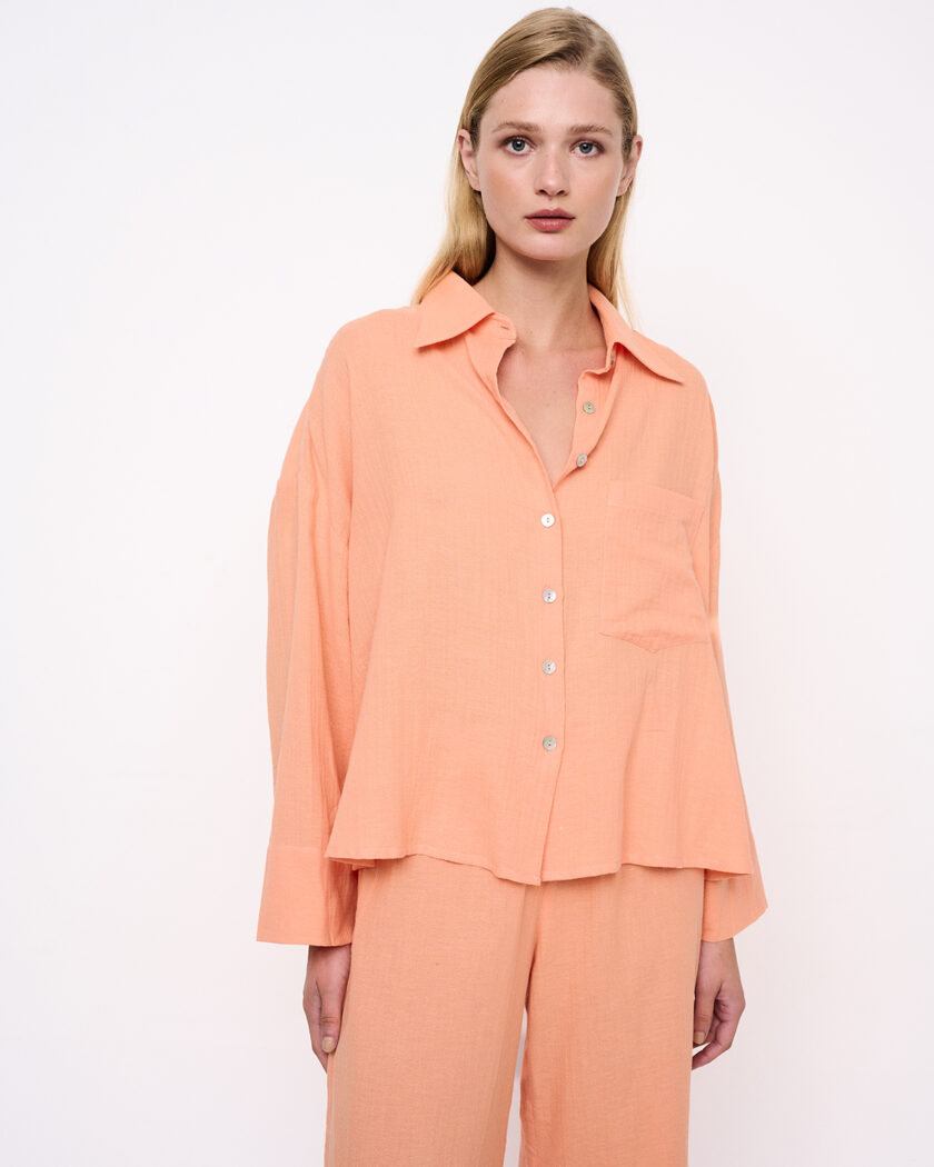 Peach Oversize Shirt With Wide Cuff / Βερικοκί Oversize Πουκάμισο Με Φαρδιά Μανσέτα - Elizabeth LaGre