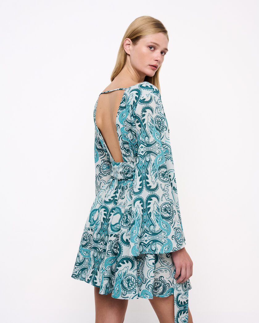 Kirki Print Flared Sleeve Mini Flared Dress / Kirki Εμπριμέ Μίνι Φόρεμα Με Αέρινο Μανίκη - Elizabeth LaGre
