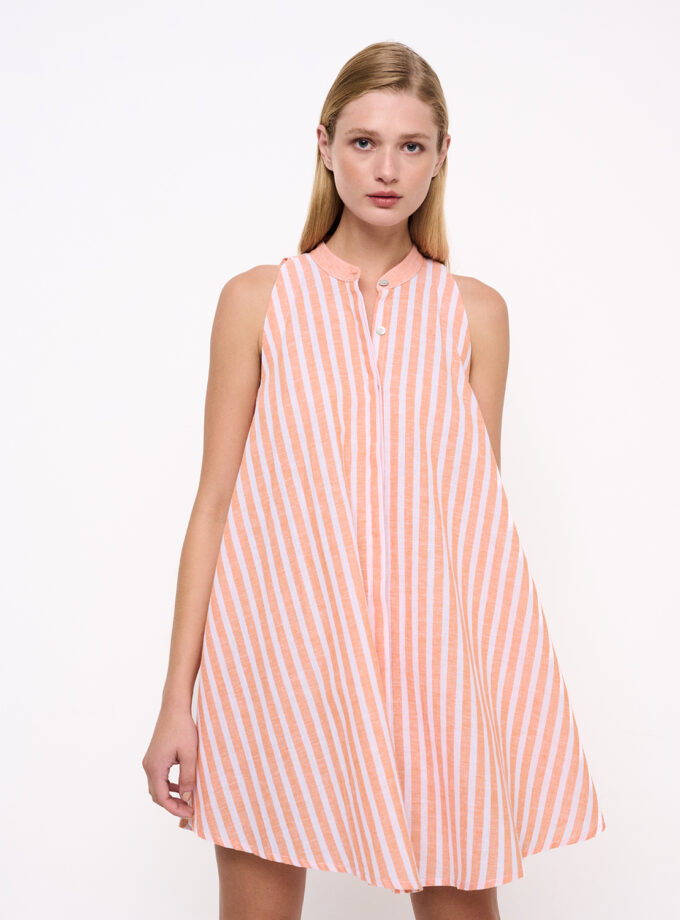 Peach Striped Sleeveless Mini A-Line Dress / Βερικοκί Ριγέ Αμάνικο Μίνι Φόρεμα Σε Α - Γραμμή - Elizabeth LaGre