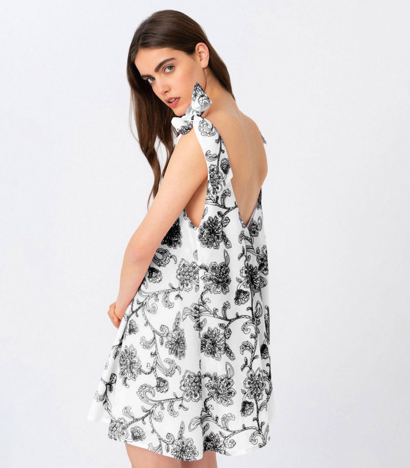 Floral Embroidered Low Back Mini Dress / Εξώπλατο Μίνι Φόρεμα Με Κέντημα - Elizabeth LaGre